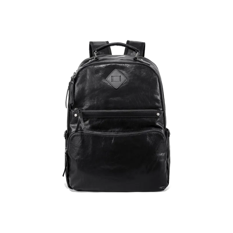 Ace Paul Top Grain Cow Leather Backpack Large Size Men's Black-1