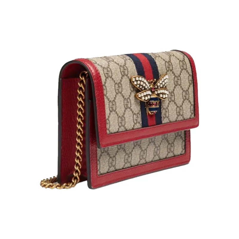 GUCCI Queen Margaret Canvas With Leather Shoulder Bag, Crossbody Bag Mini Women's Ebony/Red-1