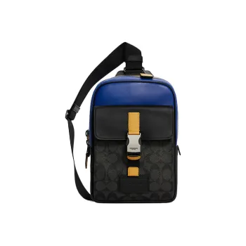 COACH Track Canvas Crossbody Bag Large Size Men's Black & Blue