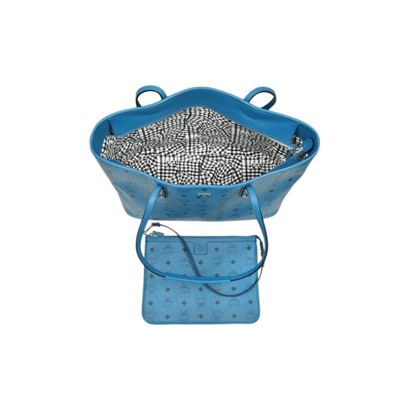 MCM Liz Visetos PVC Tote Bag, Shopping Bag, Combo Bag, Shoulder Bag Women's Blue-2