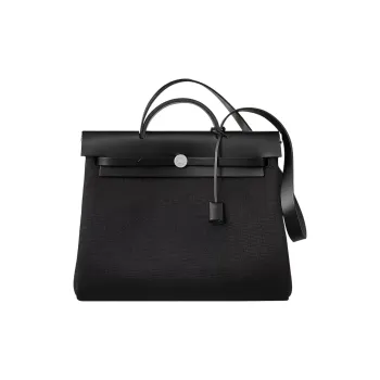 HERMES Herbag Zip Canvas With Leather Handbag, Shoulder Bag, Crossbody Bag Men's Black