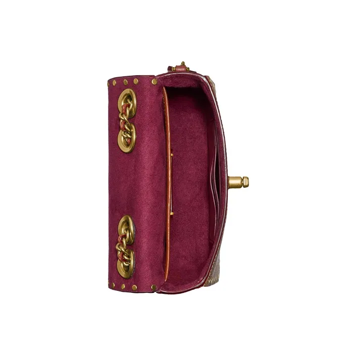 COACH Madison Coated Canvas With Calfskin Small Square Bag Shoulder Bag, Crossbody Bag Mini Women's Black & Monogram-3