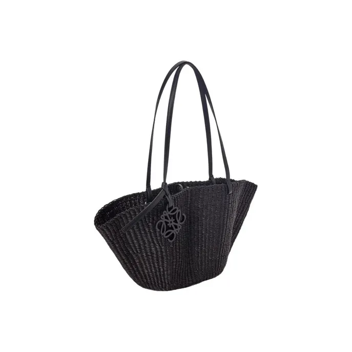 LOEWE Anagram Elephant Grass Cow Leather Charm Shell Handbag One Shoulder Handbag Women's Black-1