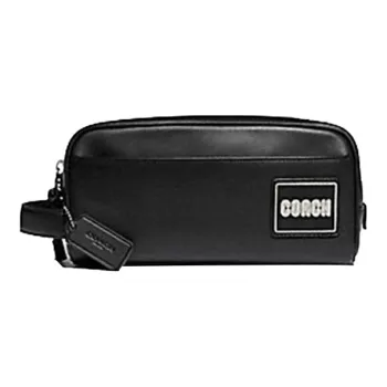 COACH Travel Kit Leather Clutch Makeup Bag Medium Size Unisex Black