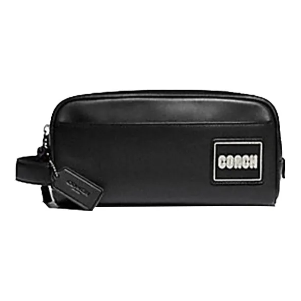 COACH Travel Kit Leather Clutch Makeup Bag Medium Size Unisex Black-0