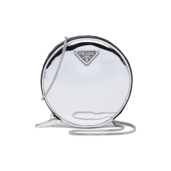 PRADA Leather Crossbody Clutch Mini Women's Silver