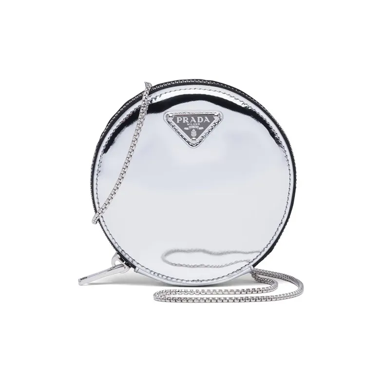 PRADA Leather Crossbody Clutch Mini Women's Silver-0