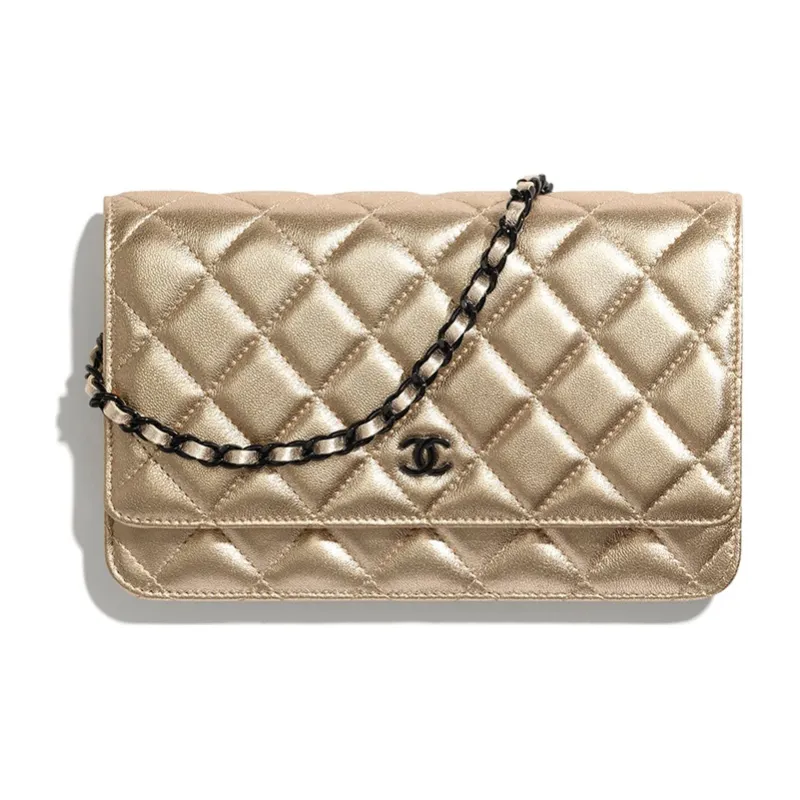 CHANEL WOC Metal Lambskin Shoulder Bag, Crossbody Bag Women's Gold-0