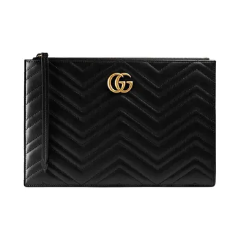 GUCCI GG Marmont Leather Clutch Women's Black