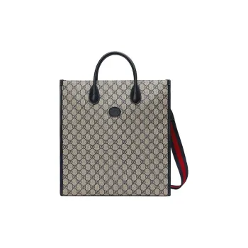 GUCCI Leather Totes Handbags Medium Size Unisex Beige/Blue