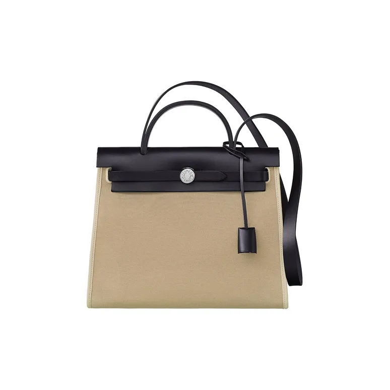 HERMES Herbag Canvas With Leather Handbag Shoulder Bag Crossbody Bag Unisex Indian Blue/Windbreaker Gray-0