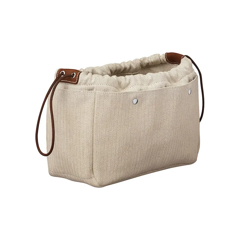 HERMES Canvas With Barenia Calfskin Canvas Bag With Insert Clutch Women's Natural/Fauve Light Tawny-2