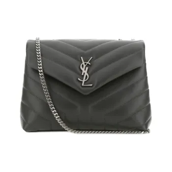 SAINT LAURENT LOULOU Cow Leather Chain Shoulder Bag Crossbody Bag Handbag Women's Gray White
