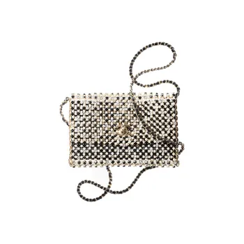 CHANEL 21K Winter Rhinestone Artificial Pearl Evening Bag, Shoulder Bag, Crossbody Bag Women's Gold