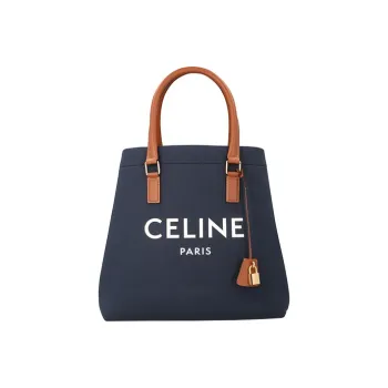 CELINE Cow Leather Shoulder Bag, Crossbody Bag, Handbag Large Size Unisex Navy Blue