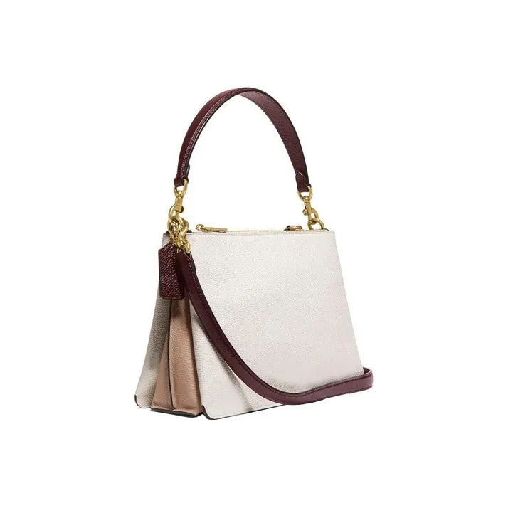 COACH Turnlock Leather Handbag Crossbody Bag Large Size Women's Milk Tea White Multicolor-1