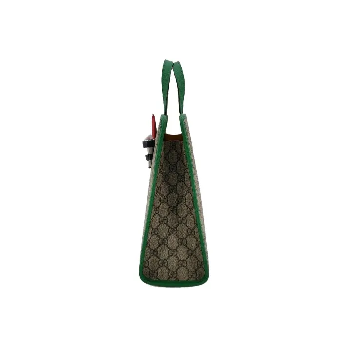 GUCCI Canvas With Leather Tote Bag Shopping Bag Handbag Kids' Ebony & Green & Multicolor-1