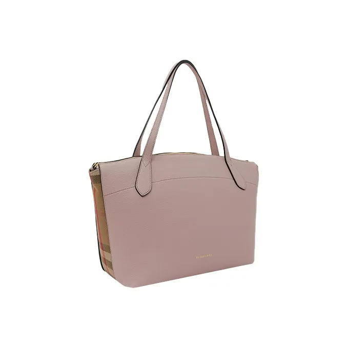 Burberry Calfskin With Cotton Tote Bag Shopping Bag Shoulder Bag Handbag Women's Cameo Brown Pink-2