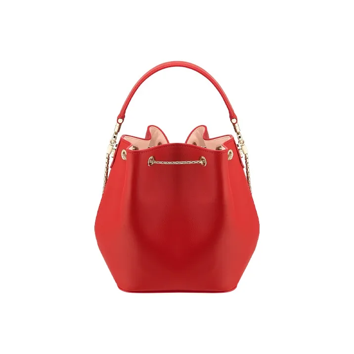 BVLGARI SERPENTI Smooth Calf Leather Bucket Bags Handbags Women's Red-2
