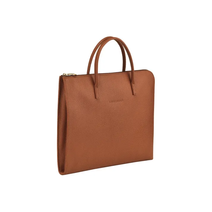 LONGCHAMP Le Foulonné Cow Leather Briefcases Small Size Unisex Brown-1