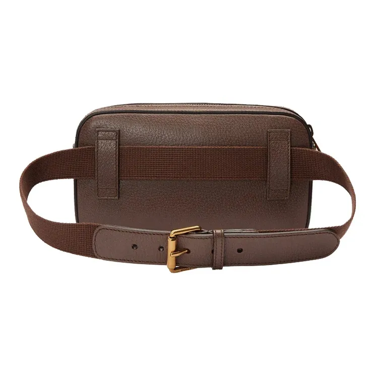 GUCCI Leather Fanny Pack, Sling Bag, Shoulder Bag, Crossbody Bag Unisex Brown-6