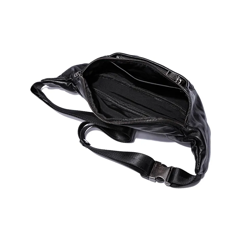 Ace Paul Genuine Leather Top Grain Cow Leather Crossbody Bags Fanny Pack Sling Bags Medium Size Unisex Black-5