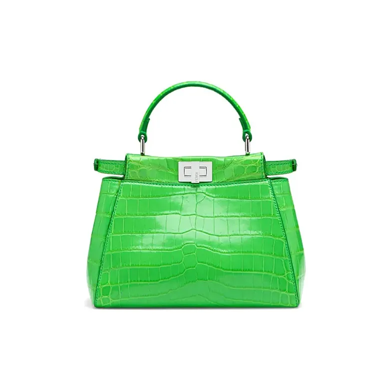 FENDI Peekaboo Crocodile Leather Shoulder Bag, Crossbody Bag, Handbag Mini Women's Green-2