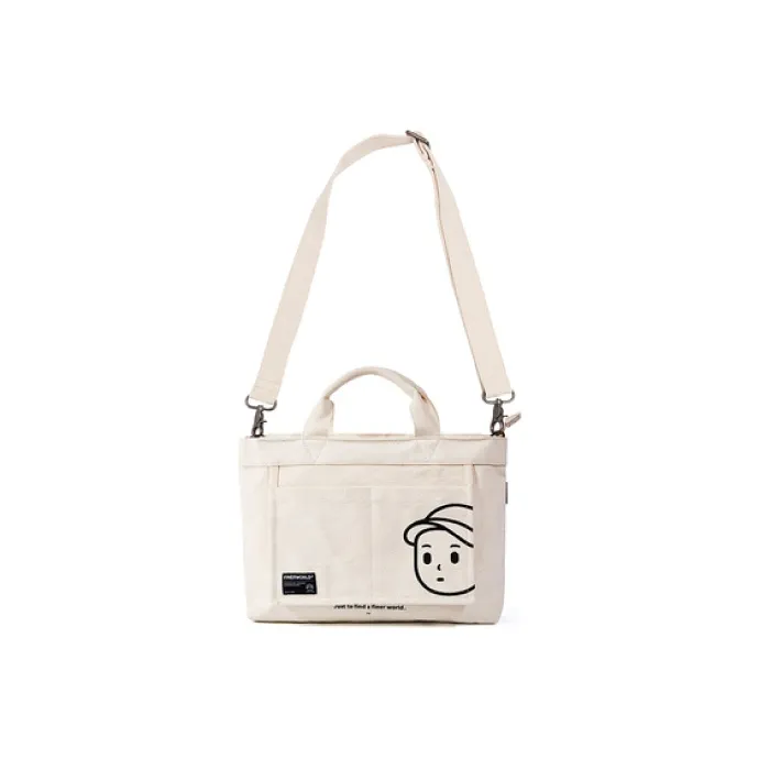 Finerworld Canvas Artistic Style Small Square Bag Shoulder Bag Handbag Medium Size Unisex Beige-0