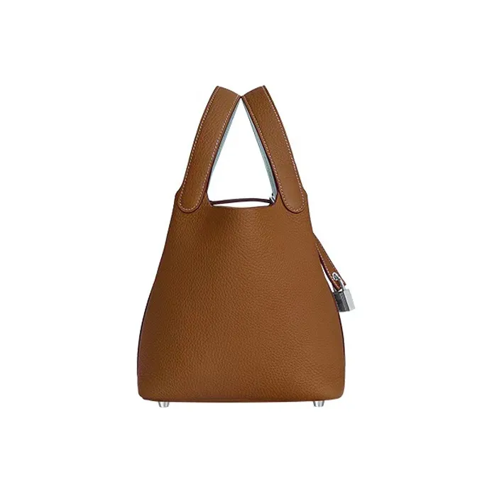 HERMES Picotin Lock Cow Leather Basket Bag Bucket Bag Handbag Unisex Brown-1