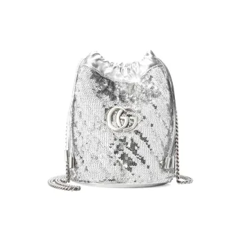 GUCCI Marmont Sequins Drawstring Bucket Bags Shoulder Bag Crossbody Bag Mini Women's Silver