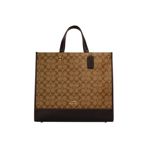 COACH Dempsey Canvas With Leather Tote Bag, Shopping Bag, Crossbody Bag, Handbag Large Size Unisex Brown