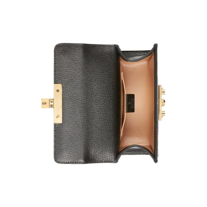 GUCCI Leather Box Bag Lock Shoulder Bag Crossbody Bag Small Size Women's Black-4