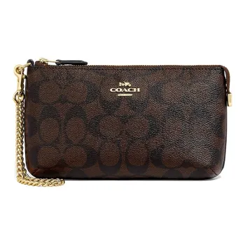 COACH Wristlet Canvas With Leather PVC Mahjong Bag Chain Bag Handbag Shoulder Bag Small Size Women's Brown
