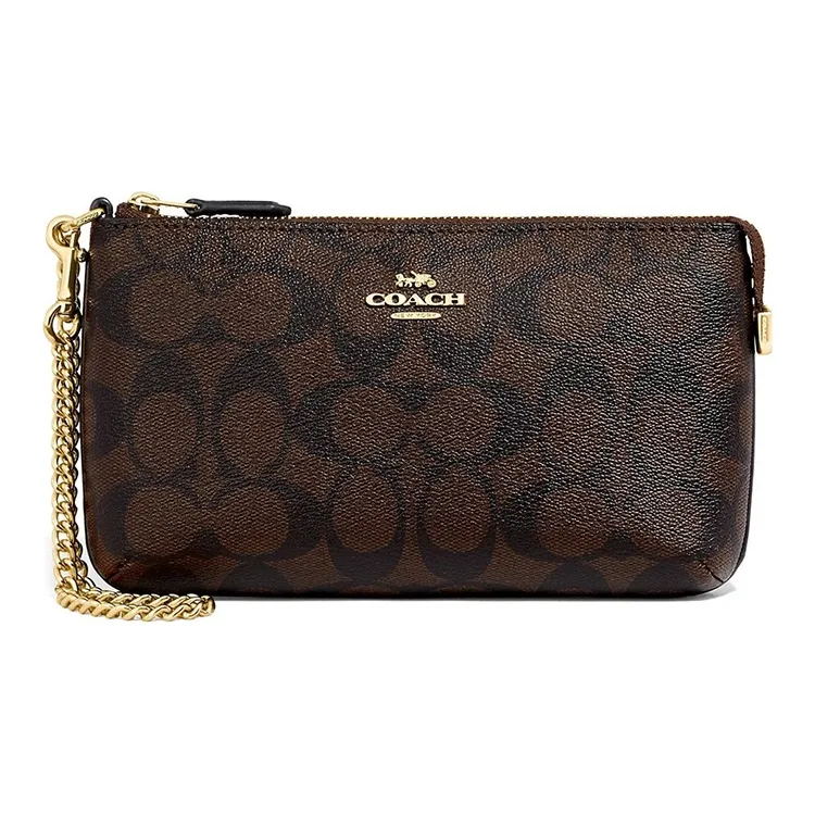 COACH Wristlet Canvas With Leather PVC Mahjong Bag Chain Bag Handbag Shoulder Bag Small Size Women's Brown-0