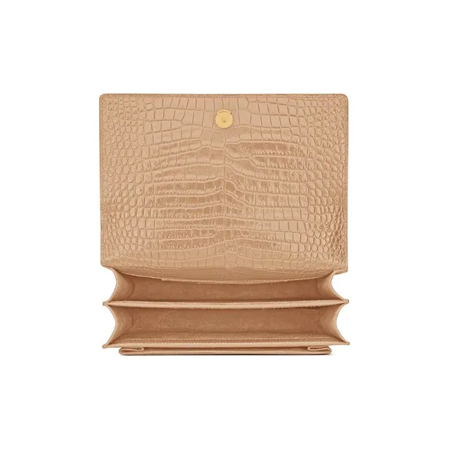 SAINT LAURENT Crocodile Embossed Shiny Leather Sunset Bag Shoulder Bag Crossbody Bag Women's Dark Beige-6