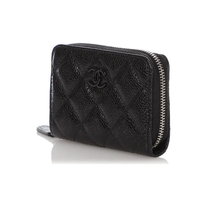 CHANEL So Black Cow Leather Coin Purse Women's Black-2