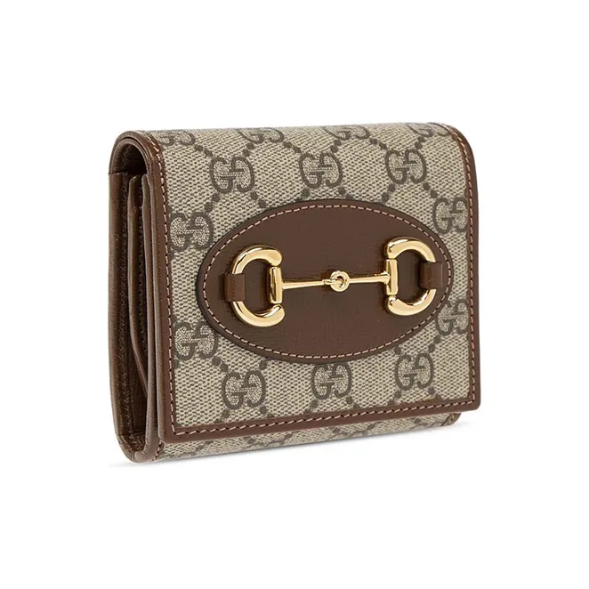 GUCCI Canvas With Leather Wallet With Coin Purse Unisex Ebony & Brown-2