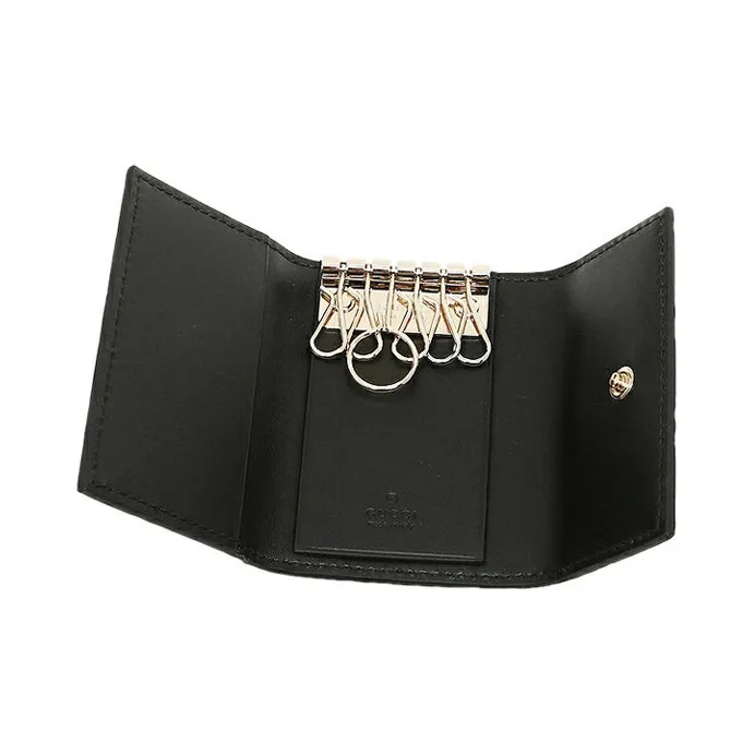 GUCCI Leather Clutch Card Holder Key Pouch Women's Black-4