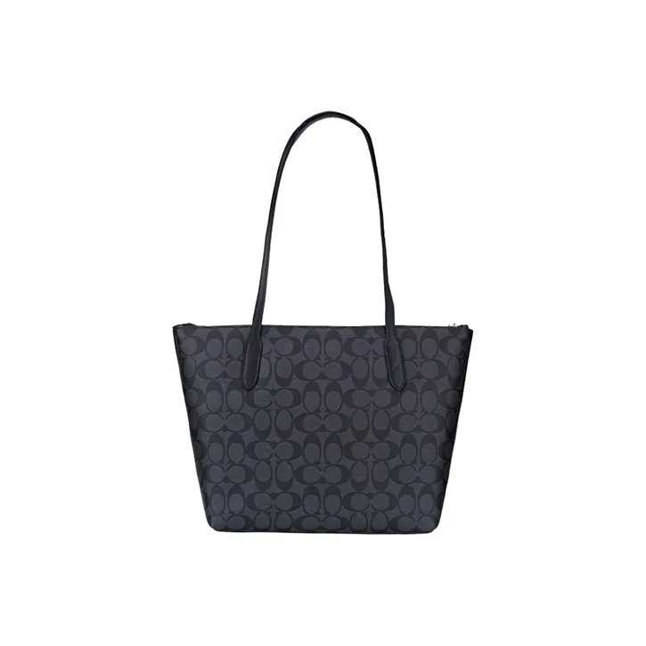 COACH Zip Top Tote PVC With Skin Tote Bag Shopping Bag Shoulder Bags Women's Black Gray Color-2
