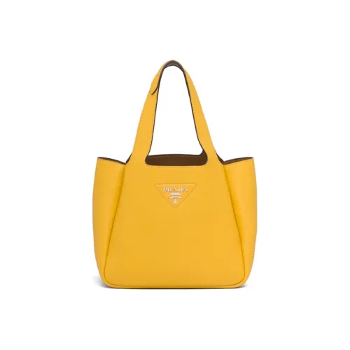 PRADA Dynamique Calfskin Tote Bag Shopping Bag Handbag Women's Caramel Yellow