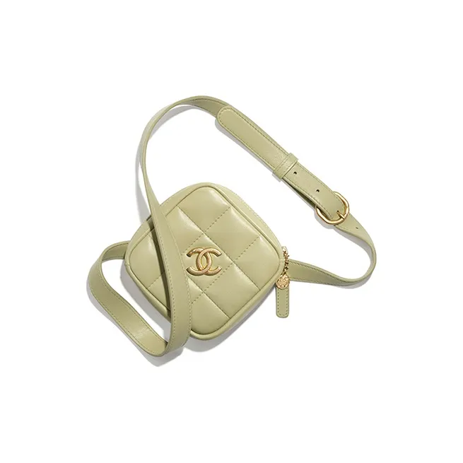 CHANEL Lambskin Belt Coin Purse Women's Green-1