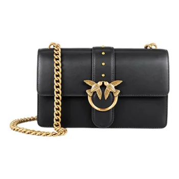 PINKO LOVE Series Cow Leather Flying Bird Bag Swan Bag Shoulder Bag Crossbody Bag Large Size Women's Black/Black Gold