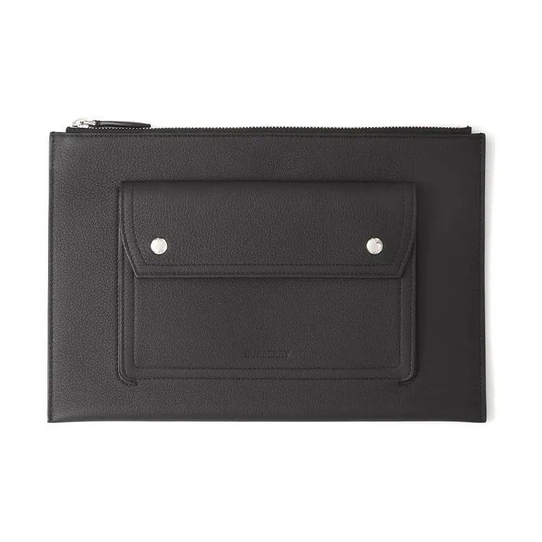 Burberry Pocket Bag Grain Texture Leather Storage Bag Handheld Knife Men's Black-0