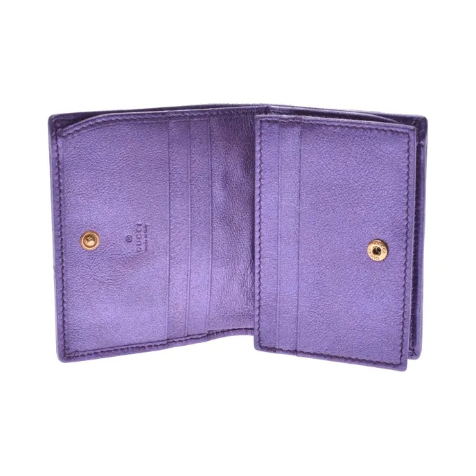 GUCCI Zumi Multicolor Diamond Pattern Leather Double-Fold Flap Card Holder Wallet Regular Women's Red/Pink/Purple-2