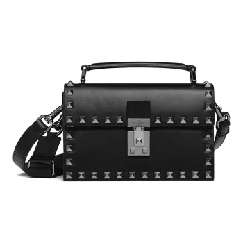 Valentino Rockstud Calfskin Shoulder Bag Crossbody Bag Small Size Men's Black