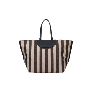 Furla Meraviglia Cotton With Leather Tote Bag Shopping Bag Shoulder Bag Handbag Medium Size Unisex Black