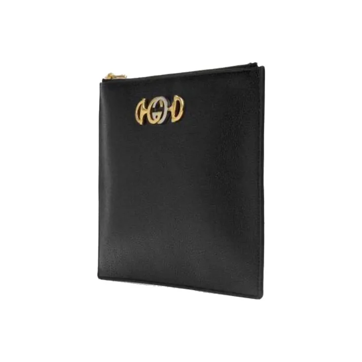 GUCCI Zumi Grained Leather Clutch Large Size Women's Black-1