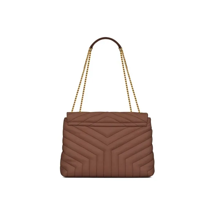 SAINT LAURENT LOULOU Quilting Leather Chain Bag Shoulder Bag Crossbody Bag Handbag Medium Size Women's Brown Red-3