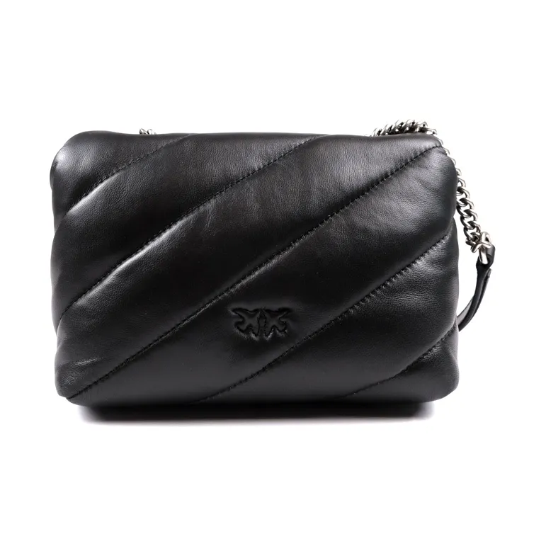 PINKO Puff Nappa Sheepskin Shoulder Bag, Crossbody Bag Mini Women's Black/Black Silver-1