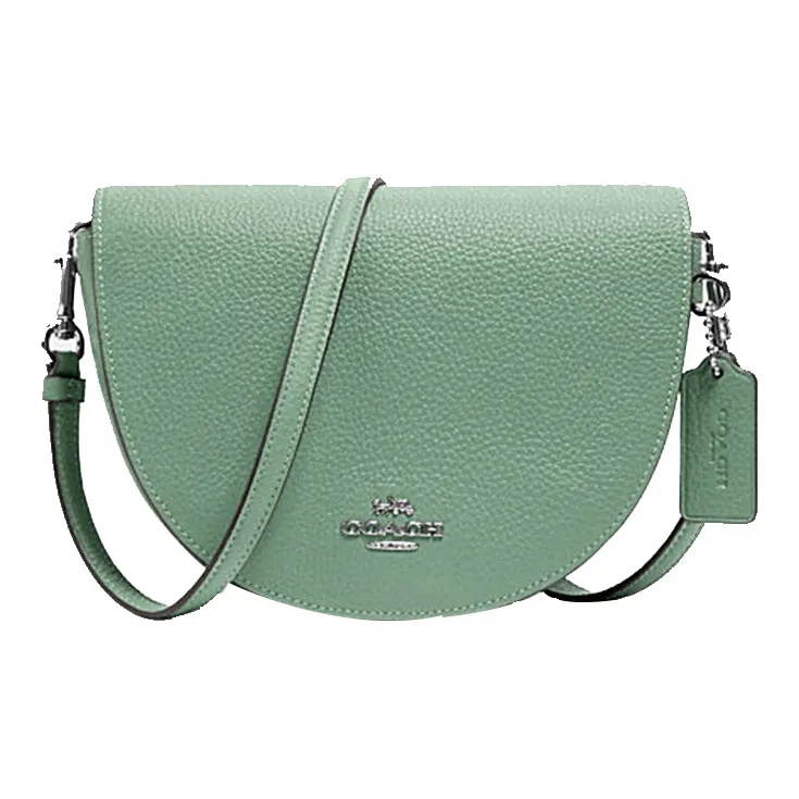 COACH Ellen Leather Saddle Bag, Shoulder Bag, Crossbody Bag Trumpets Women's Cameo Brown Green-0